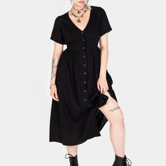 disturbia Dresses & Skirts - Disturbia Rowan Black Linen Blend Midi Dress Size 8 Whimsigoth Prairie Goth